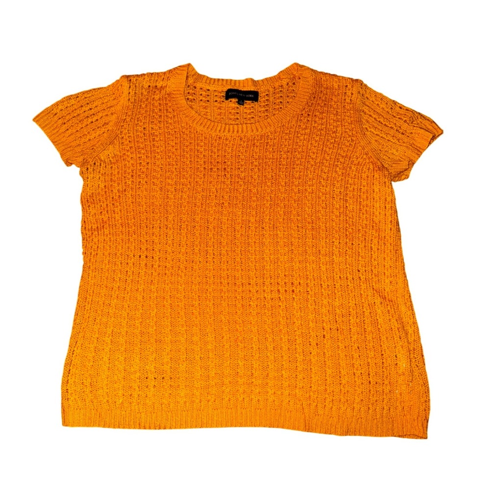 JONES NEW YORK Women's Orange Knit Short Sleeve Sweater Top Large Classic Preppy